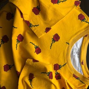 Forever 21 Canary Yellow rose printed t-shirt